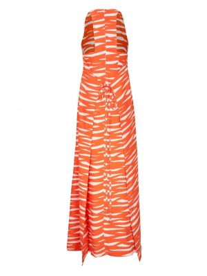 Jedwabna sukienka koktajlowa z nadrukiem w zebrę Kiton pomarańczowa