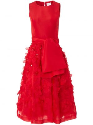 Kvetinové hodvábne koktejlkové šaty Carolina Herrera červená