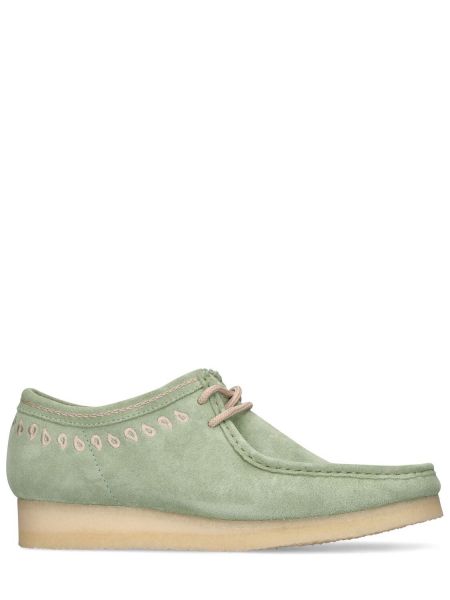 Pantofi cu șireturi din piele din dantelă Clarks Originals verde