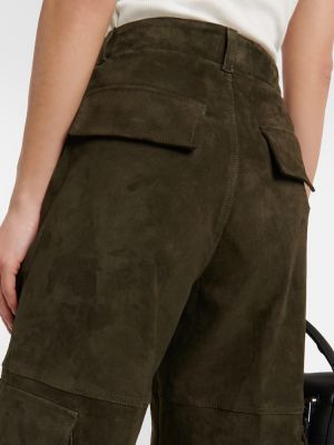 Pantaloni cargo din piele de căprioară Stouls verde