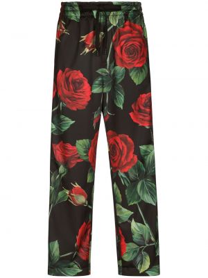 Kvetinové teplákové nohavice s potlačou Dolce & Gabbana čierna