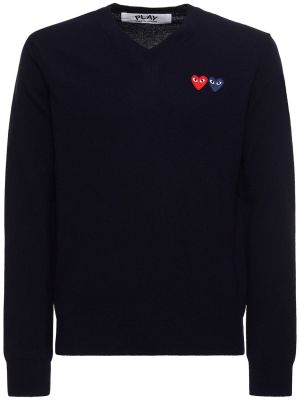 Вълнен пуловер с v-образно деколте Comme Des Garçons Play черно