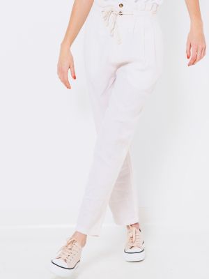 Pruhované lněné kalhoty s vysokým pasem Camaieu bílé