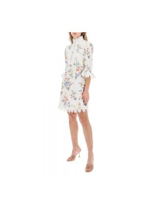 Mini vestido de lino de flores con estampado Zimmermann blanco
