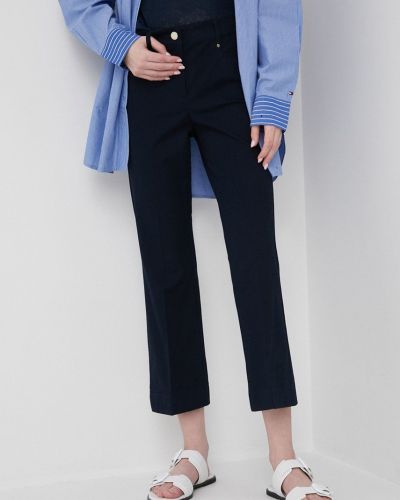 Pennyblack pantaloni femei, culoarea albastru marin, evazati, medium waist