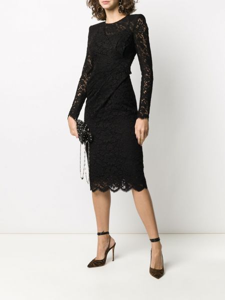 Vestido midi con volantes de encaje Dolce & Gabbana negro