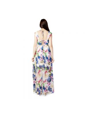 Sukienka długa bez rękawów w kwiatki z dekoltem w serek Guess różowa