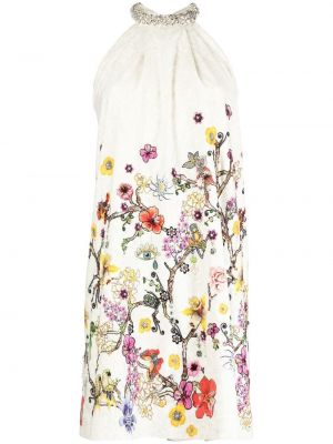 Květinové koktejlové šaty bez rukávů z polyesteru Mary Katrantzou - bílá