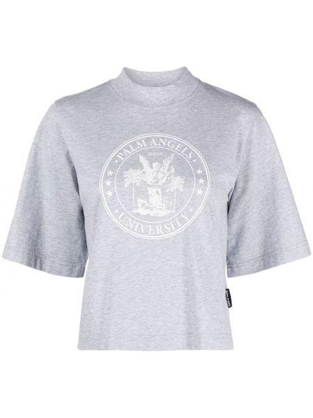 T-shirt en coton à imprimé Palm Angels gris