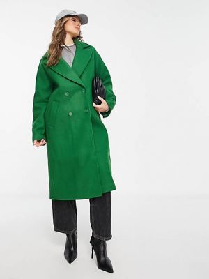 Шерстяное двубортное пальто Na-kd зеленое