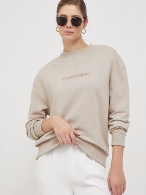 Bavlněná mikina s potiskem Calvin Klein béžová