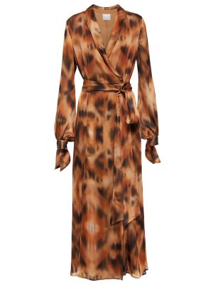 Midi obleka s potiskom z leopardjim vzorcem Galvan rjava