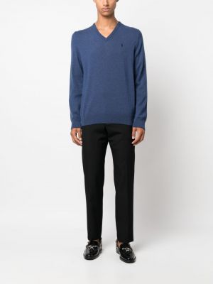 Sweter wełniany z dekoltem w serek Polo Ralph Lauren niebieski