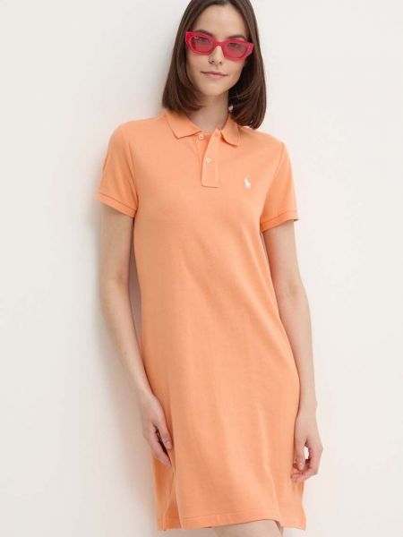 Prosta sukienka bawełniana Polo Ralph Lauren pomarańczowa
