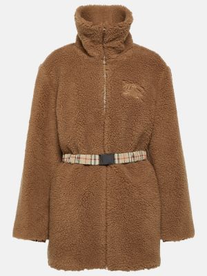 Gyapjú hímzett rövid kabát Burberry barna