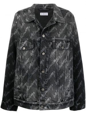 Jeansjacke mit print Balenciaga schwarz