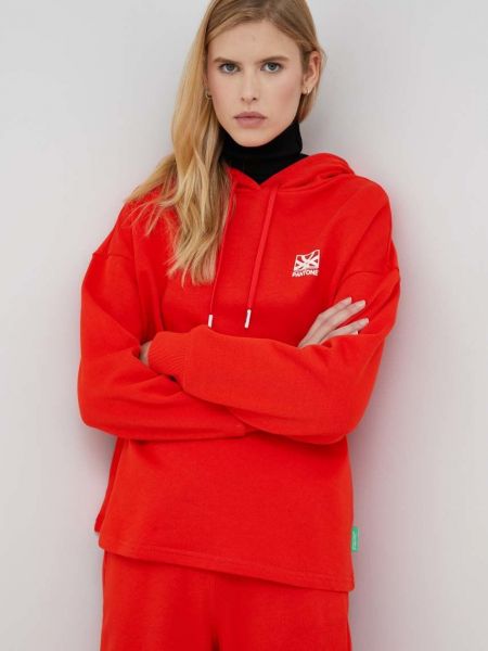 Pamučna hoodie s kapuljačom United Colors Of Benetton crvena