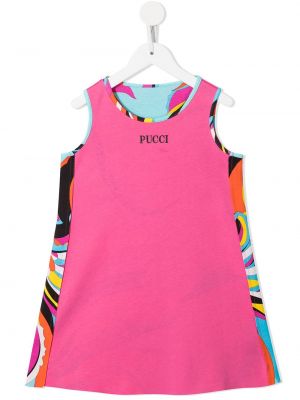 Abstrakt trykk trykt bomull dress for jenter Pucci Junior rosa