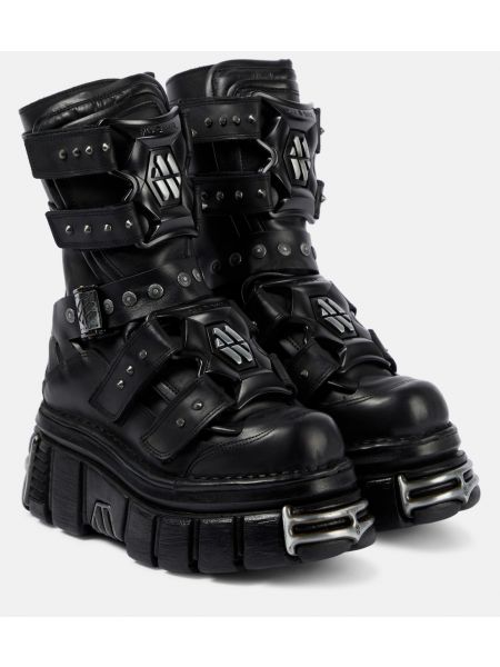 Кожаные ботинки на платформе Vetements черные