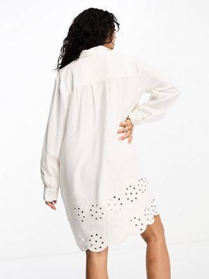 Платье-рубашка с вышивкой с длинным рукавом Accessorize белое