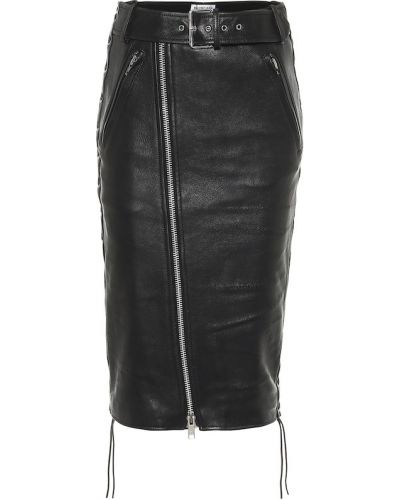 Kožená sukňa s vysokým pásom Balenciaga čierna