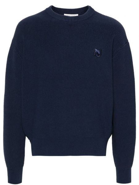 Памучен дълъг пуловер бродиран Maison Kitsuné синьо