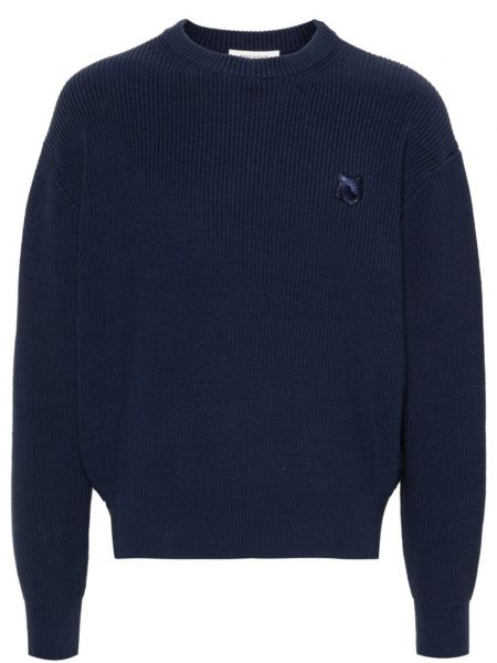 Pulover lung cu broderie din bumbac Maison Kitsune albastru