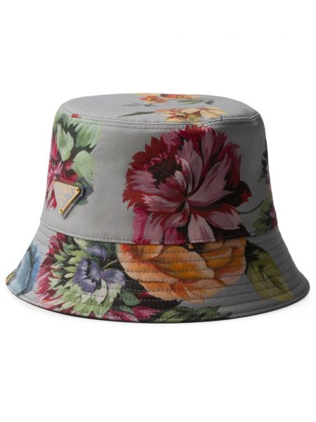 Kvetinový vedro klobúk s potlačou Prada sivá