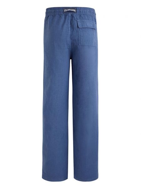 Lniane proste spodnie Vilebrequin niebieskie