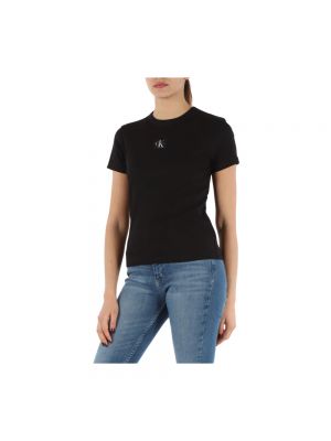 Camiseta de algodón a rayas Calvin Klein Jeans negro