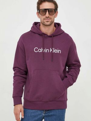 Суичър с качулка с апликация Calvin Klein виолетово