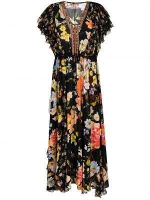Květinové šaty s potiskem s volány Camilla černé