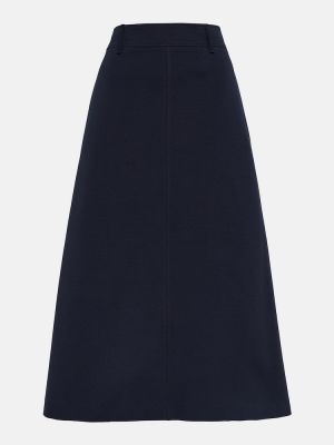 Bavlnená midi sukňa s vysokým pásom Brunello Cucinelli modrá