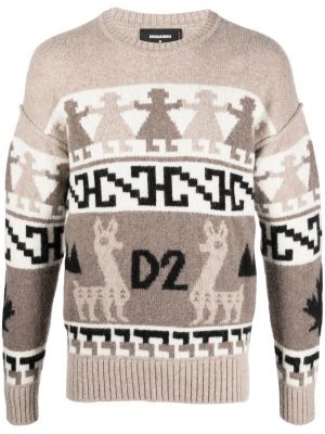 Жакардов вълнен пуловер от алпака вълна Dsquared2 бежово