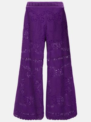 Pantaloni cu broderie din bumbac cu croială lejeră Valentino violet