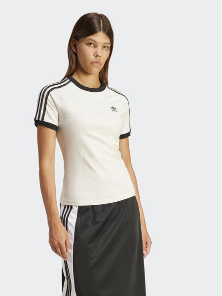 T-shirt slim à rayures Adidas blanc