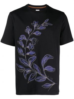 Kokvilnas t-krekls ar ziediem ar apdruku Paul Smith zils