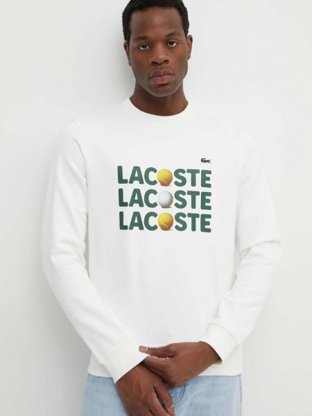 Bluza bawełniana z nadrukiem Lacoste beżowa