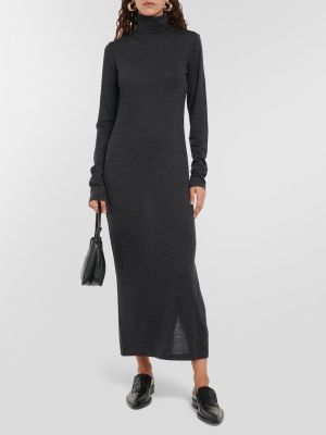 Шерстяное платье миди с высоким воротником Polo Ralph Lauren серое