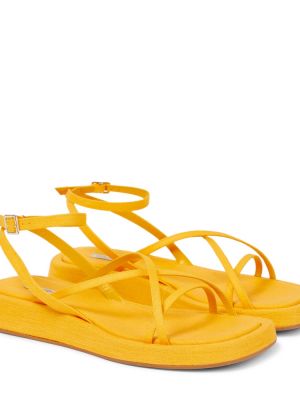 Lniane sandały skórzane Gia Borghini żółte