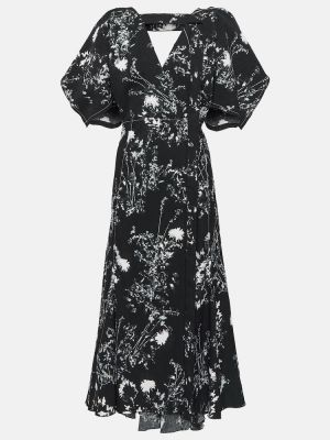 Virágos midi ruha Victoria Beckham fekete