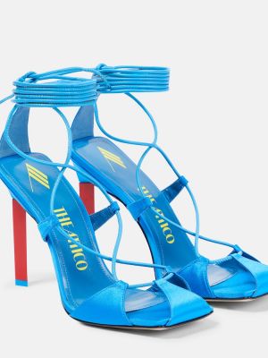 Сатенени сандали с връзки с дантела The Attico синьо