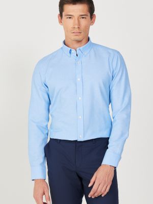 Medvilninė marškiniai su sagomis slim fit Ac&co / Altınyıldız Classics mėlyna