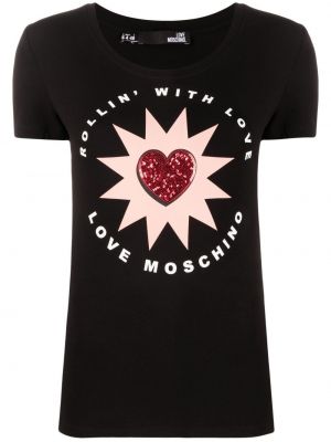 Trykt paljett t-skjorte Love Moschino svart