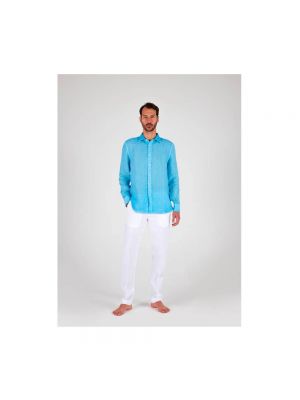 Camisa de lino slim fit 120% Lino azul