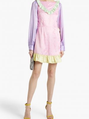 Атласное платье мини в горошек с рюшами Olivia Rubin розовое