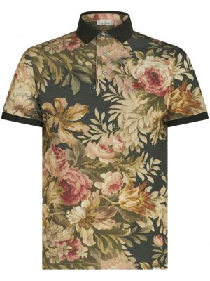 Bombažna polo majica s cvetličnim vzorcem s potiskom Etro zelena
