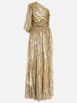 Sukienka długa żakardowa Costarellos złota