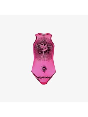 Боди из сетки с графическим принтом Safe Sex Jean Paul Gaultier розовый
