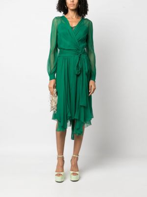 Asymetrické hedvábné šaty Alberta Ferretti zelené
